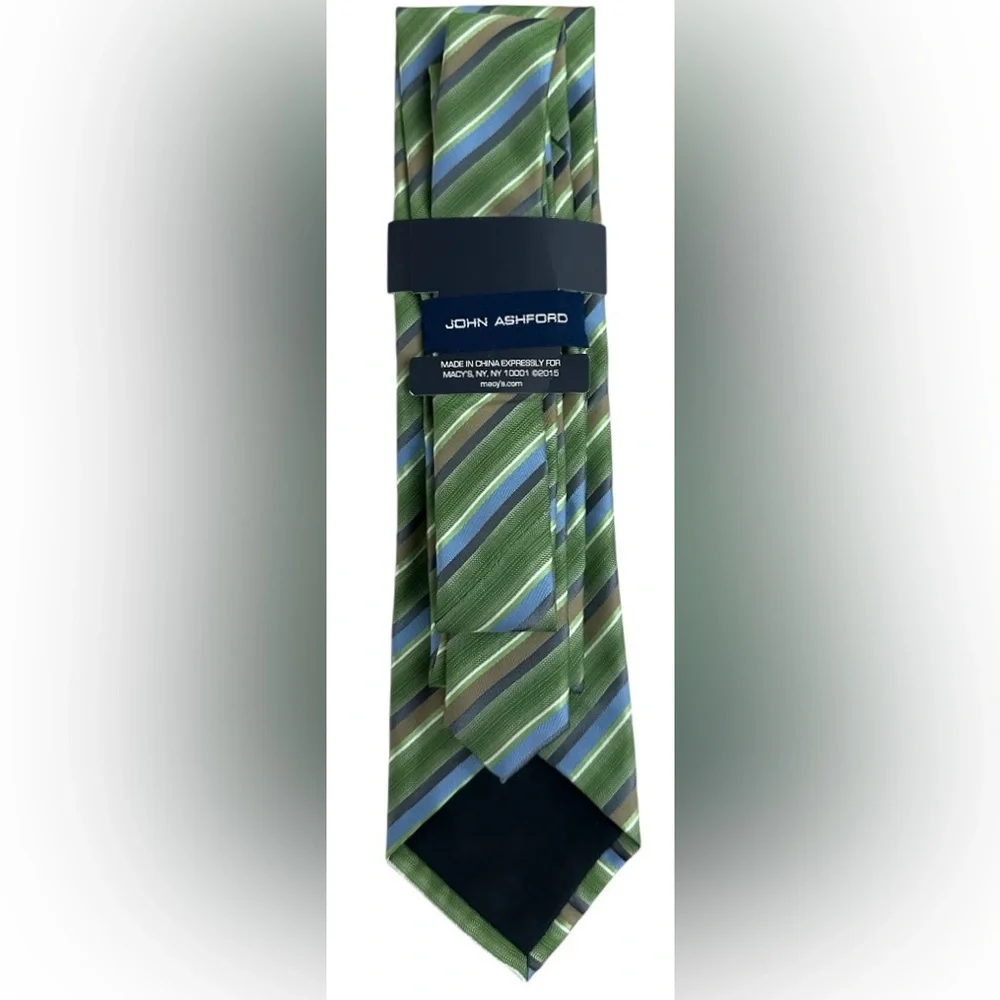 John Ashford | Men’s Green Striped Necktie | NWT